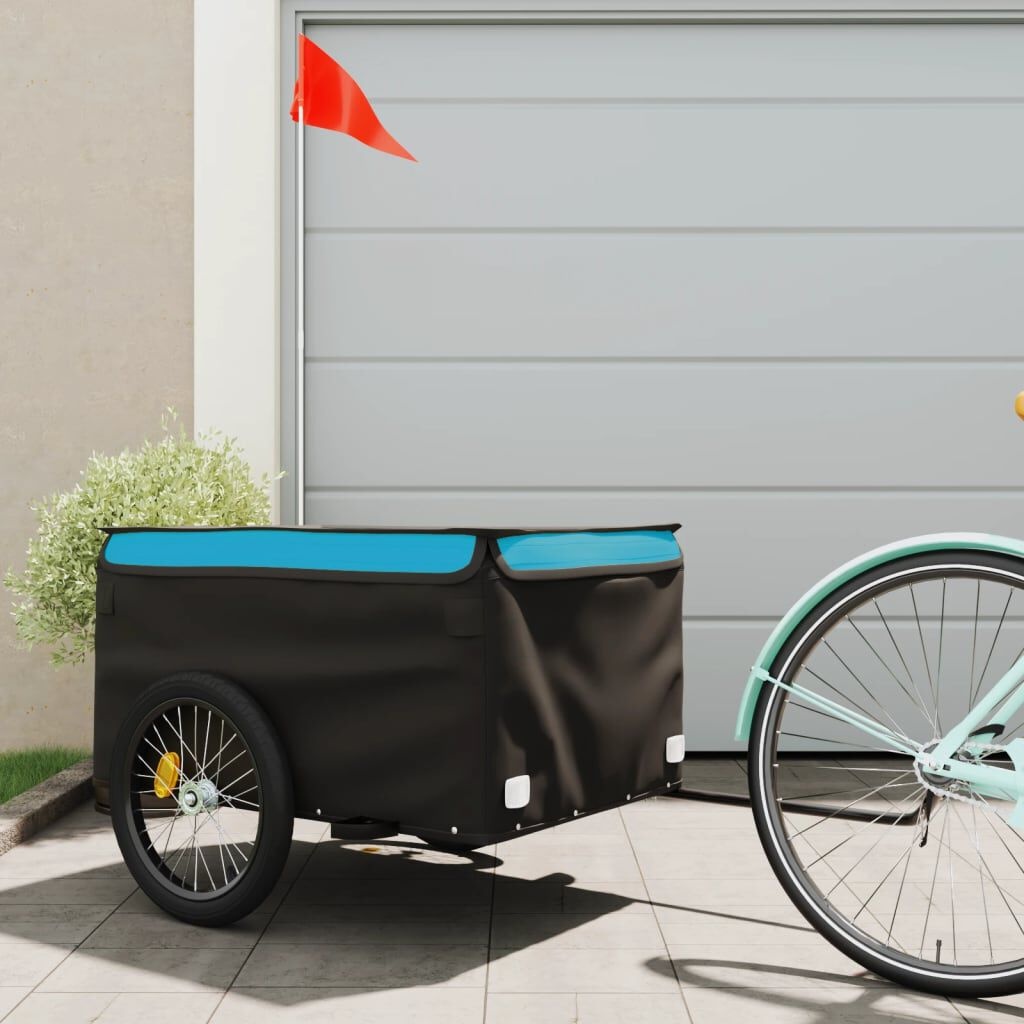 VidaXL Fietstrailer 45kg IJzer Zwart/Blauw - 40% Korting!