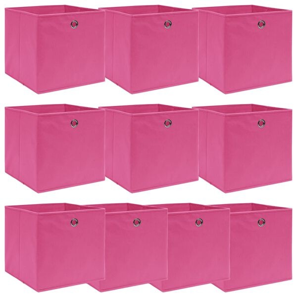 vidaXL Opbergboxen 10 st. 32x32x32 cm Stof Roze - 40% KORTING!