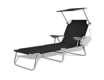 vidaXL Ligbed met luifel staal zwart