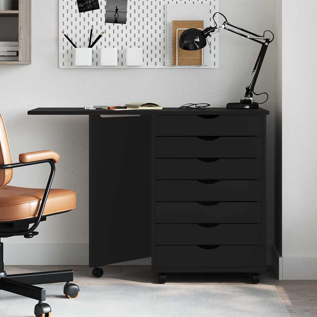 vidaXL Rolkast met bureau MOSS (55% KORTING!) Massief Grenenhout Zwart