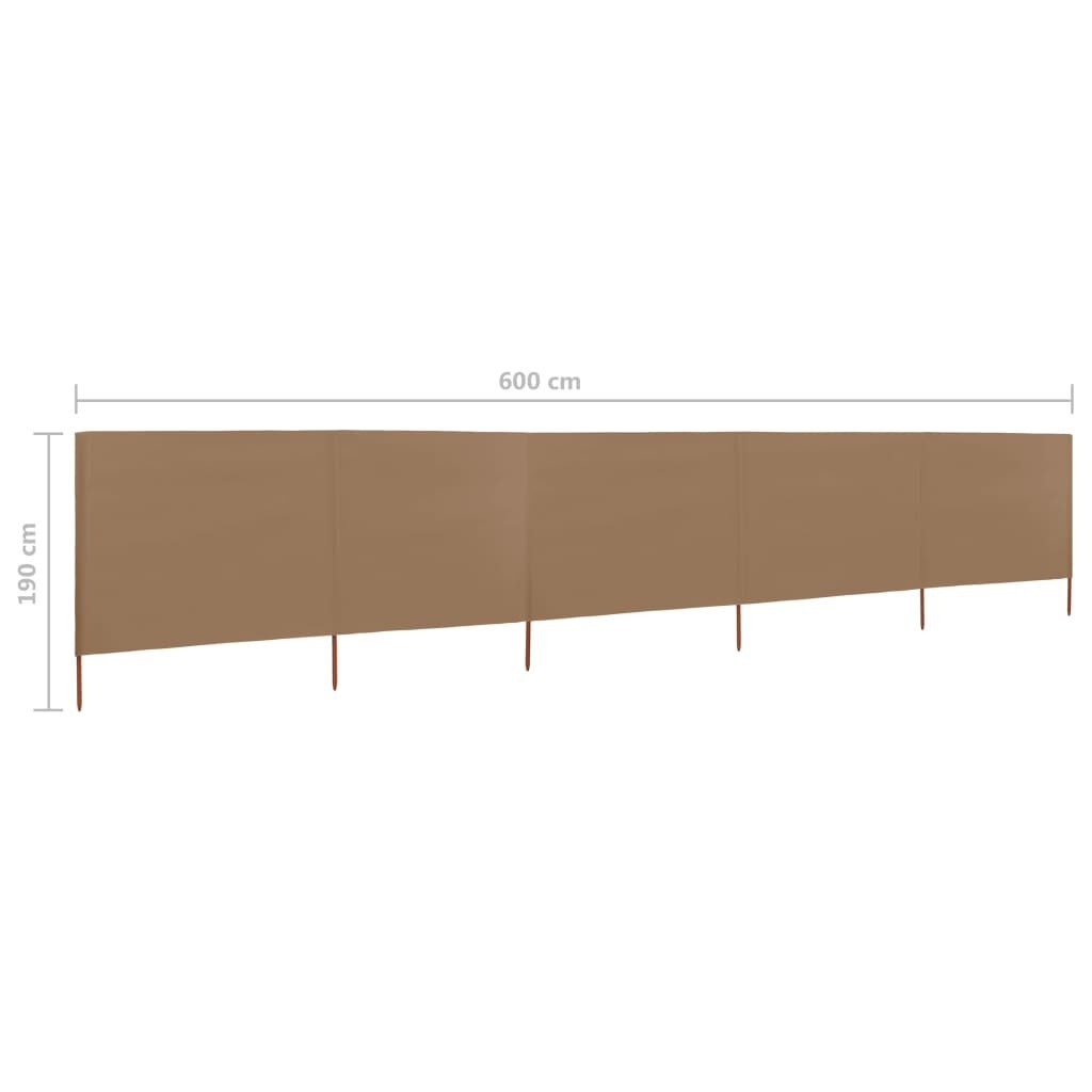 VidaXL Windscherm 5-panelen 600x160cm Taupe - 65% Korting!