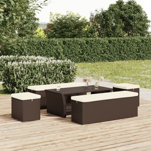 VidaXL Hocker met kussen - Poly Rattan Bruin | 60% Korting!