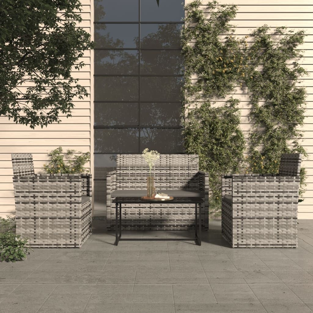 VidaXL Loungeset Poly Rattan Grijs - 4-delig | Nu 46% Korting!