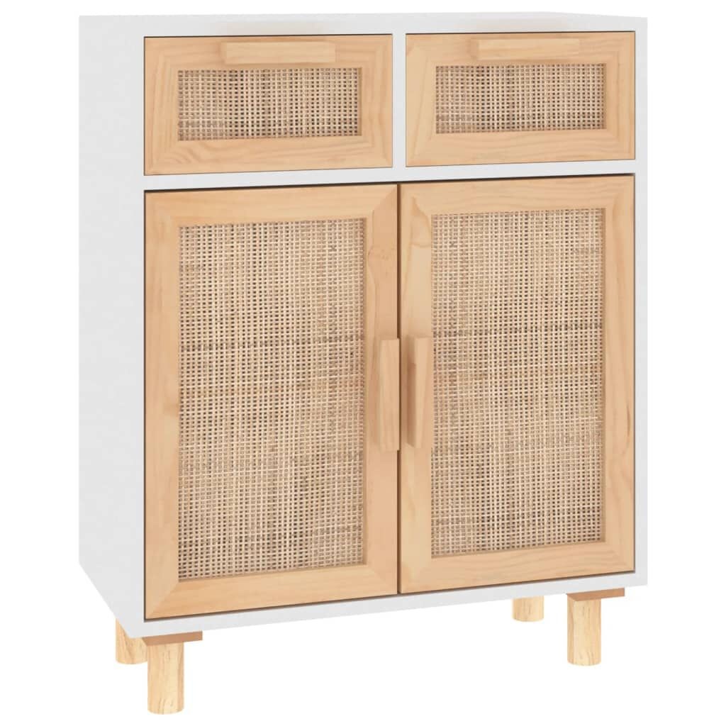 VidaXL Dressoir Wit Grenenhout & Rattan - 60x30x75cm - 40% Korting!