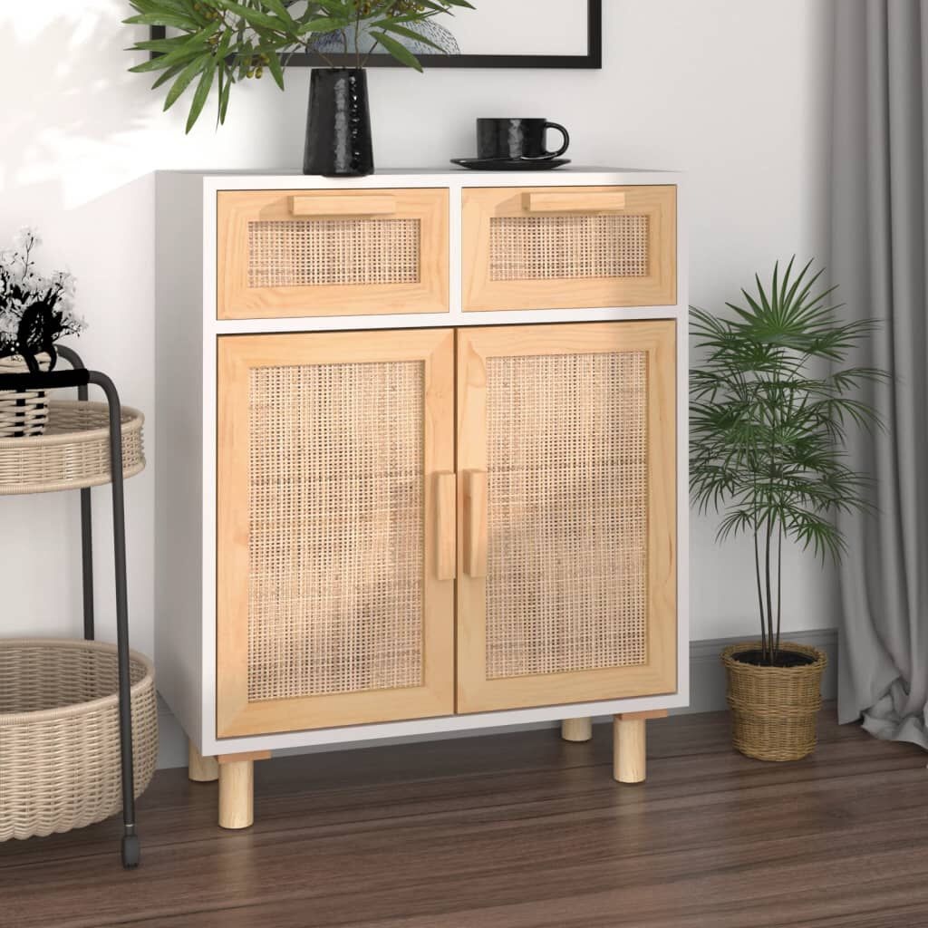 VidaXL Dressoir Wit Grenenhout & Rattan - 60x30x75cm - 40% Korting!