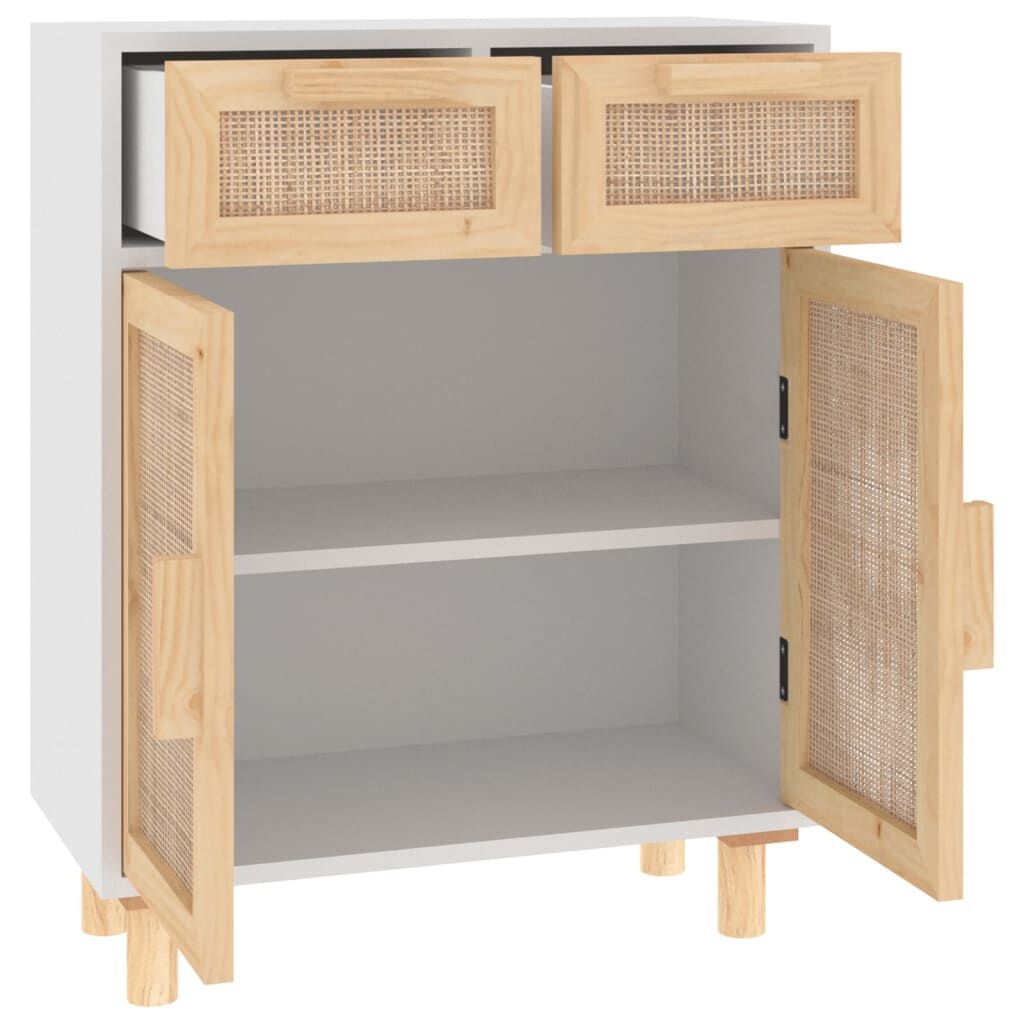 VidaXL Dressoir Wit Grenenhout & Rattan - 60x30x75cm - 40% Korting!