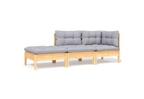 VidaXL Loungeset Grenenhout 3-delig - 56% Korting! Grijze Kussens