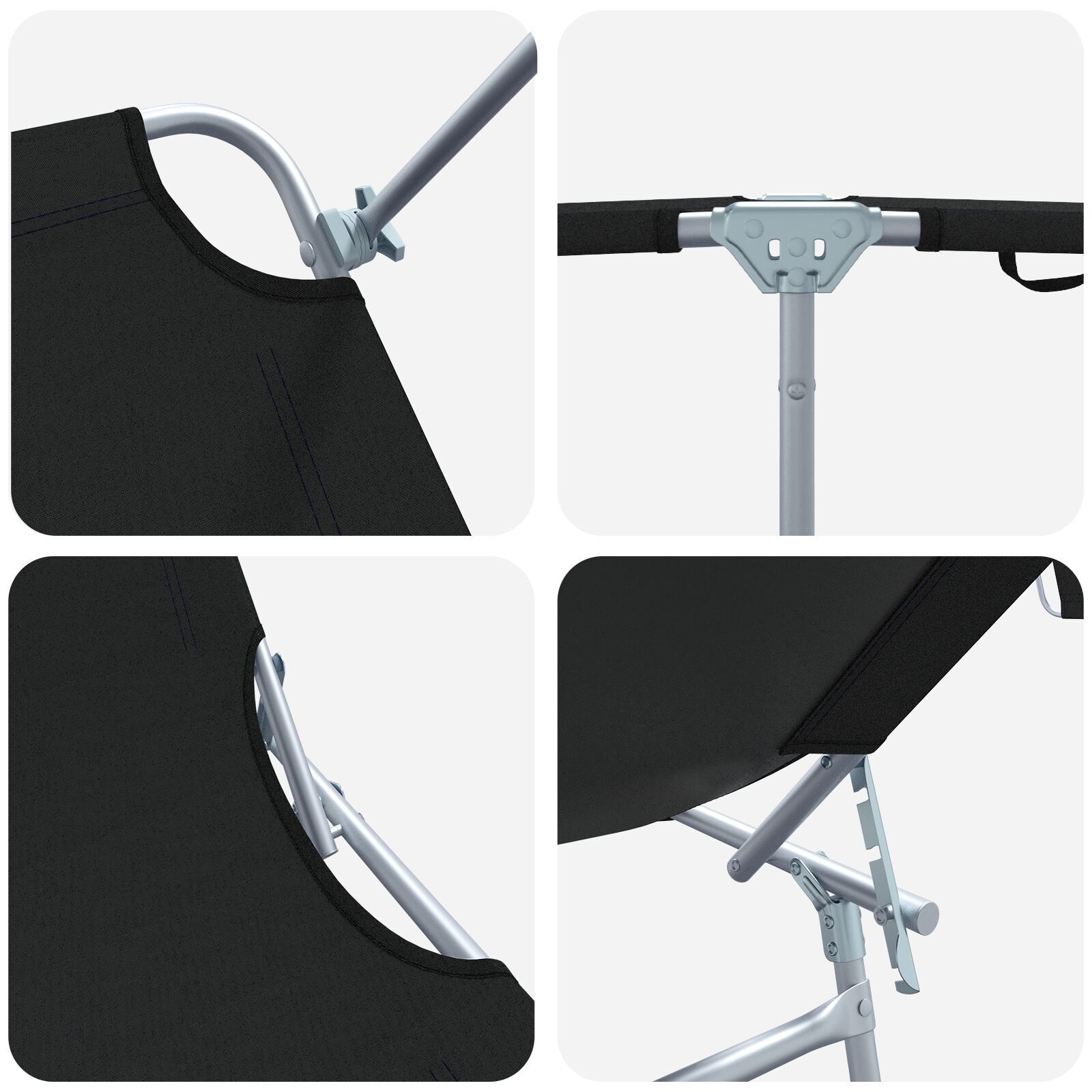 vidaXL Inklapbaar Ligbed met Luifel (51% Korting) - Zwart Staal