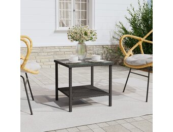 vidaXL Bijzettafel Poly Rattan & Glas Zwart - 45x45x45cm | 40% Korting!
