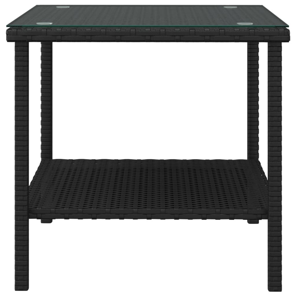 vidaXL Bijzettafel Poly Rattan & Glas Zwart - 45x45x45cm | 40% Korting!