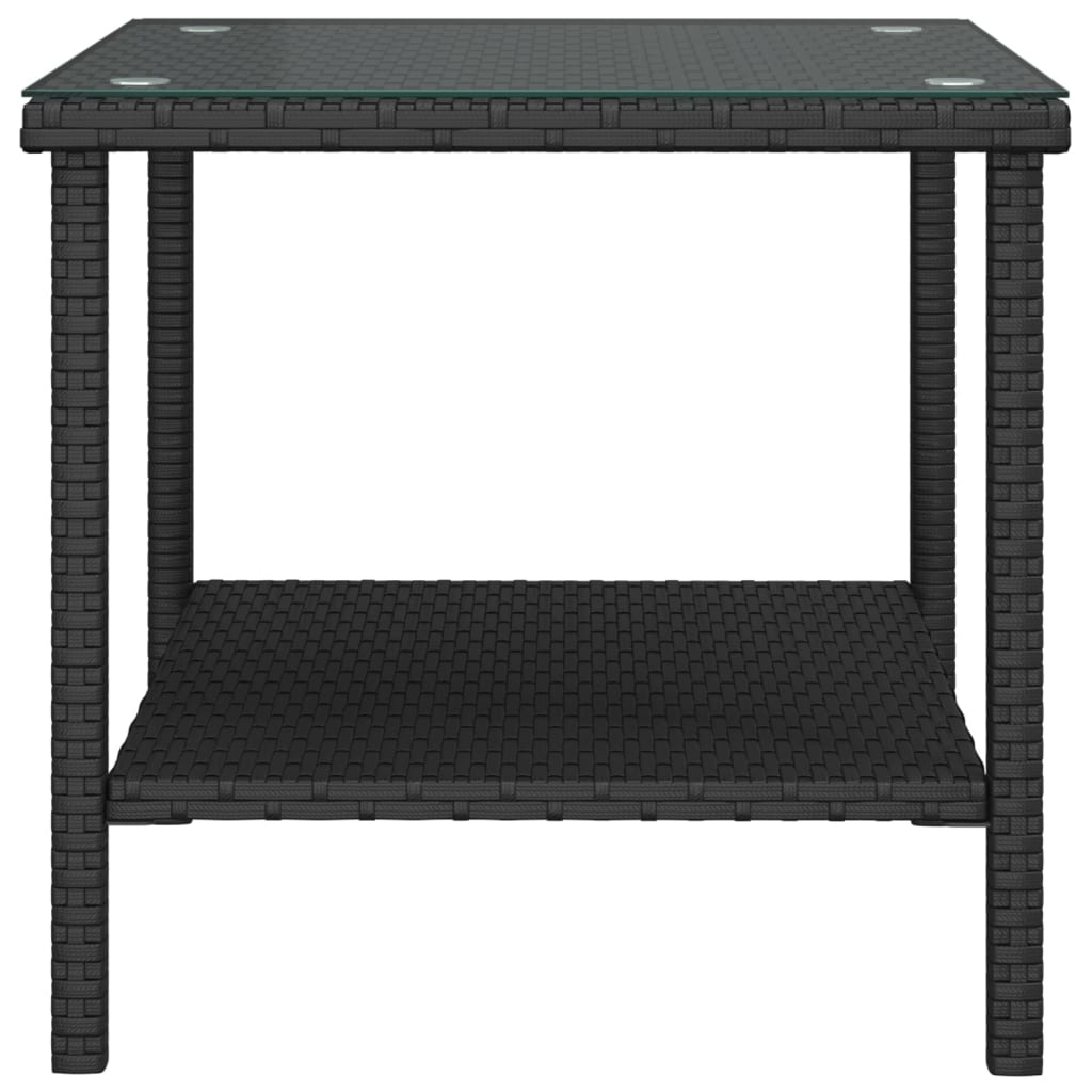 vidaXL Bijzettafel Poly Rattan & Glas Zwart - 45x45x45cm | 40% Korting!