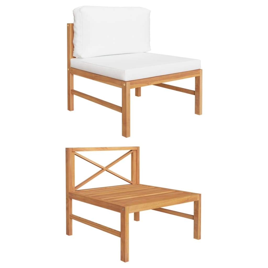 VidaXL Middenbank Teakhout Crème Kussens - 65% Korting! NU Eén Stuks!