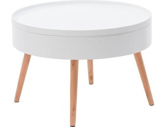 Houten Salontafel Wit - 60x60x40cm - Opbergruimte - 51% Korting!