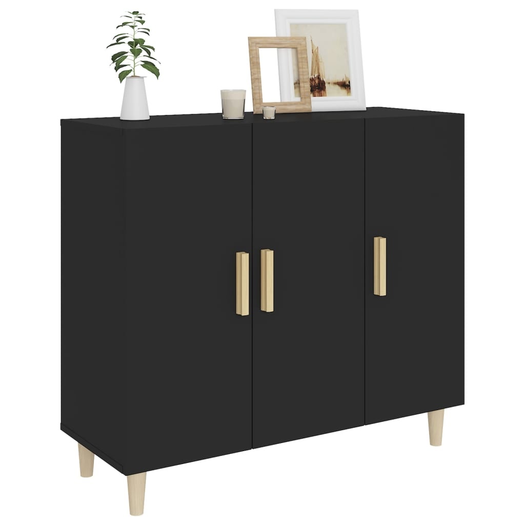 vidaXL Dressoir 90x34x80 cm Bewerkt Hout Zwart - 68% KORTING!