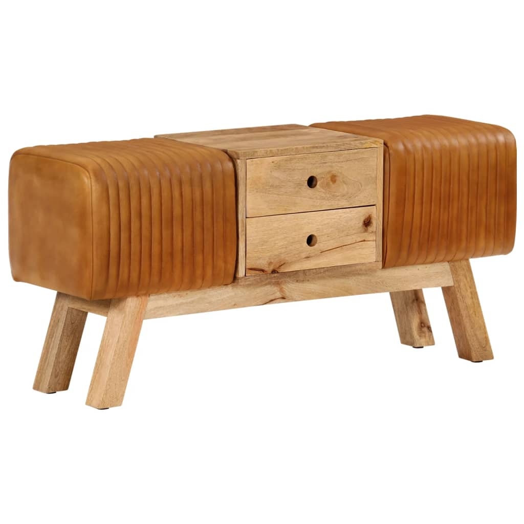 vidaXL Bankje Turnbok 107cm Echt Leer | 55% Korting | Uniek Vintage Design!