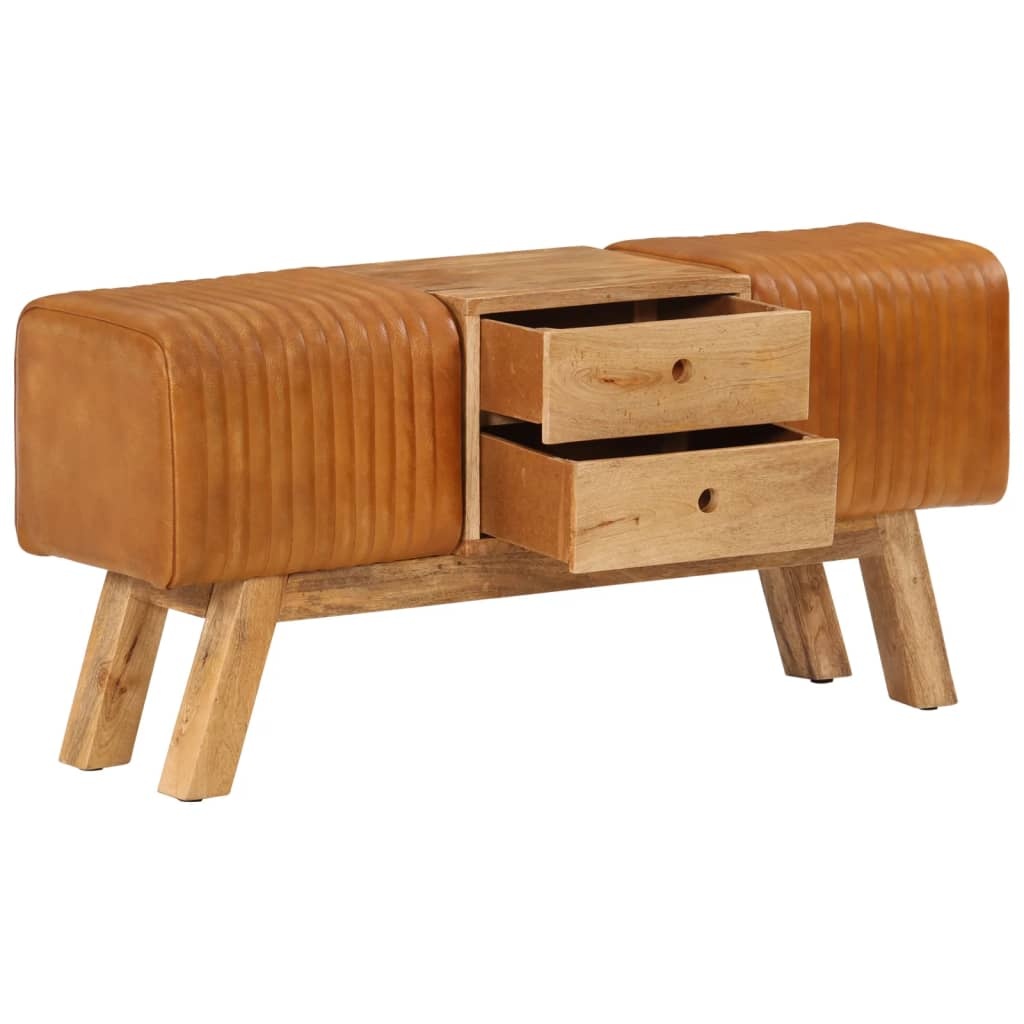 vidaXL Bankje Turnbok 107cm Echt Leer | 55% Korting | Uniek Vintage Design!