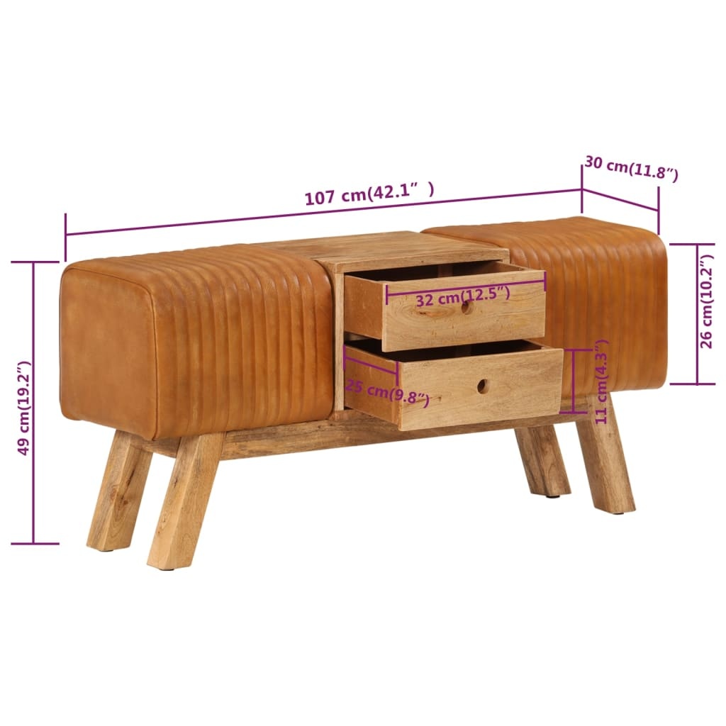 vidaXL Bankje Turnbok 107cm Echt Leer | 55% Korting | Uniek Vintage Design!