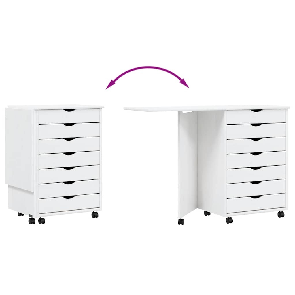 VidaXL Ladekast met Bureau MOSS (40% Korting!) - Verrijdbaar Grenenhout Wit