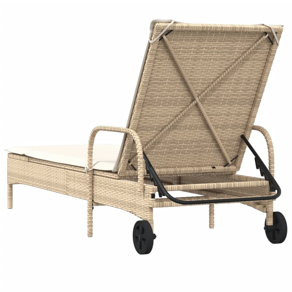 vidaXL Ligbed met wielen & kussen (poly rattan beige) - 72% Korting!