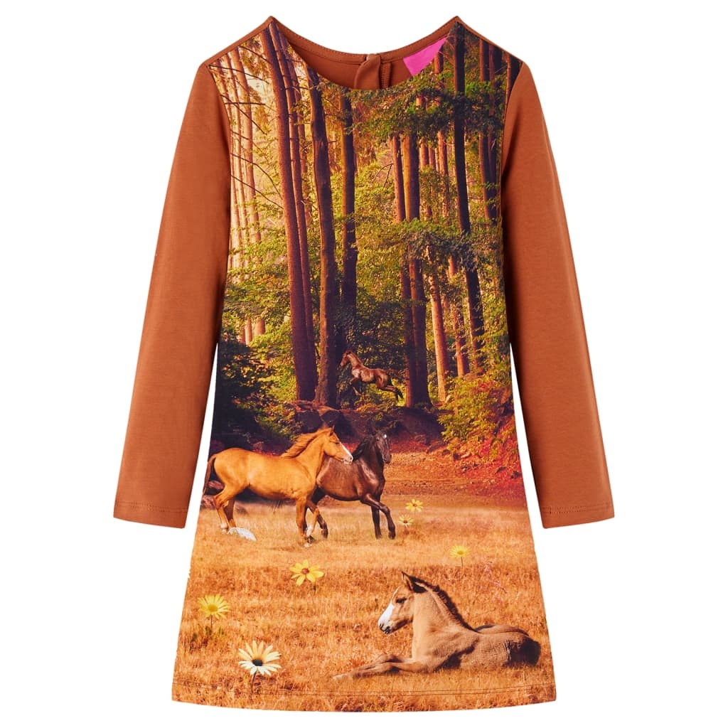 Kinderjurk Cognac | 128 | Paardenprint | Lange Mouwen | -40% Korting!