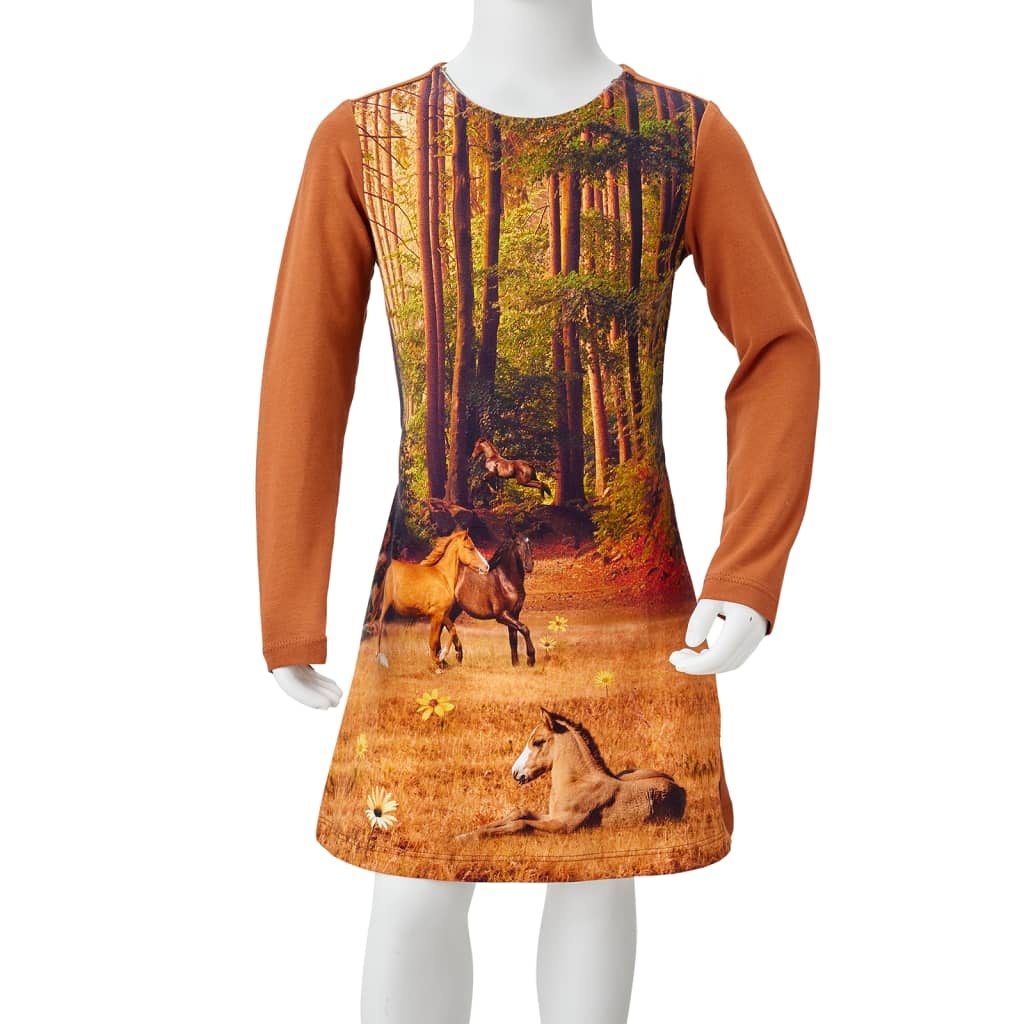 Kinderjurk Cognac | 128 | Paardenprint | Lange Mouwen | -40% Korting!