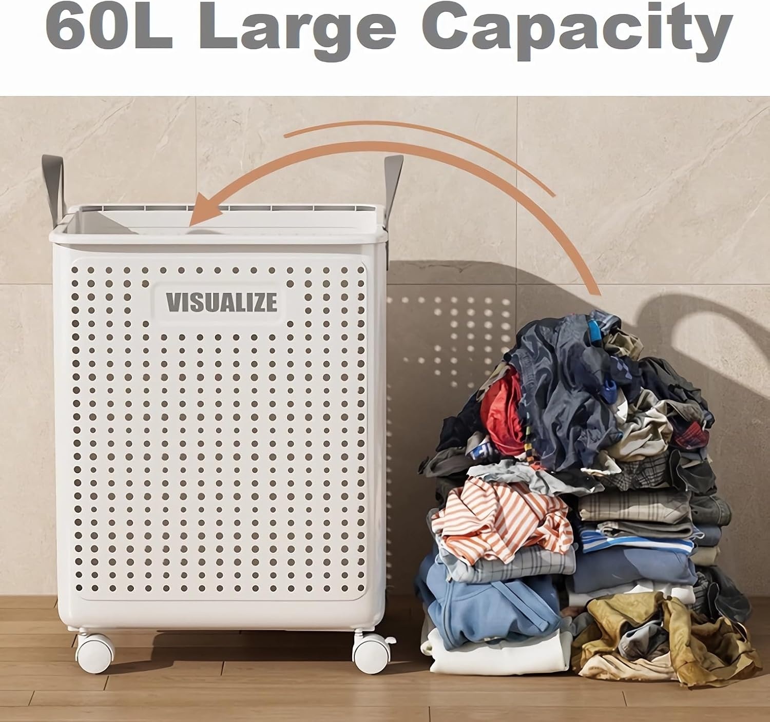 Opvouwbare Wasmand 60L met Wieltjes & Handvat - 40% Korting!