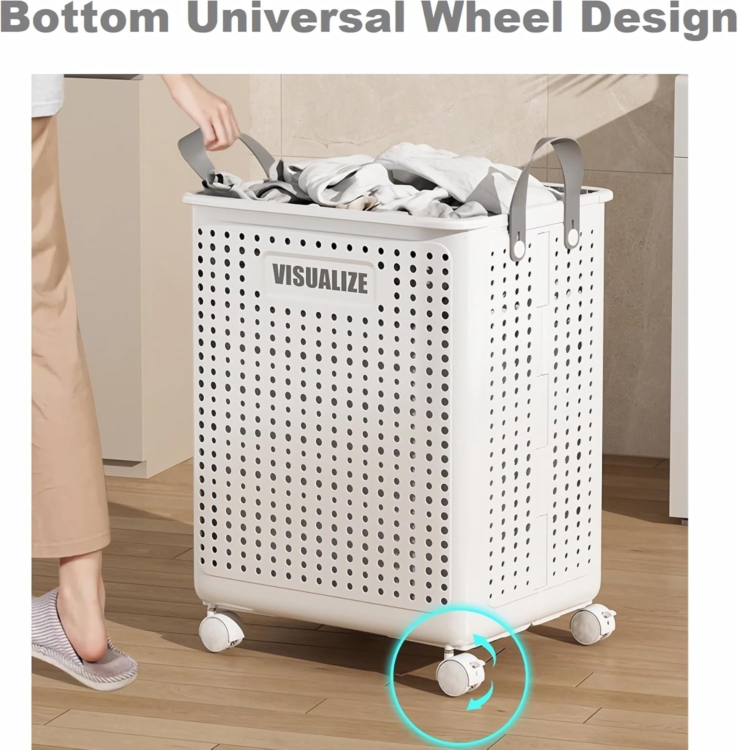 Opvouwbare Wasmand 60L met Wieltjes & Handvat - 40% Korting!