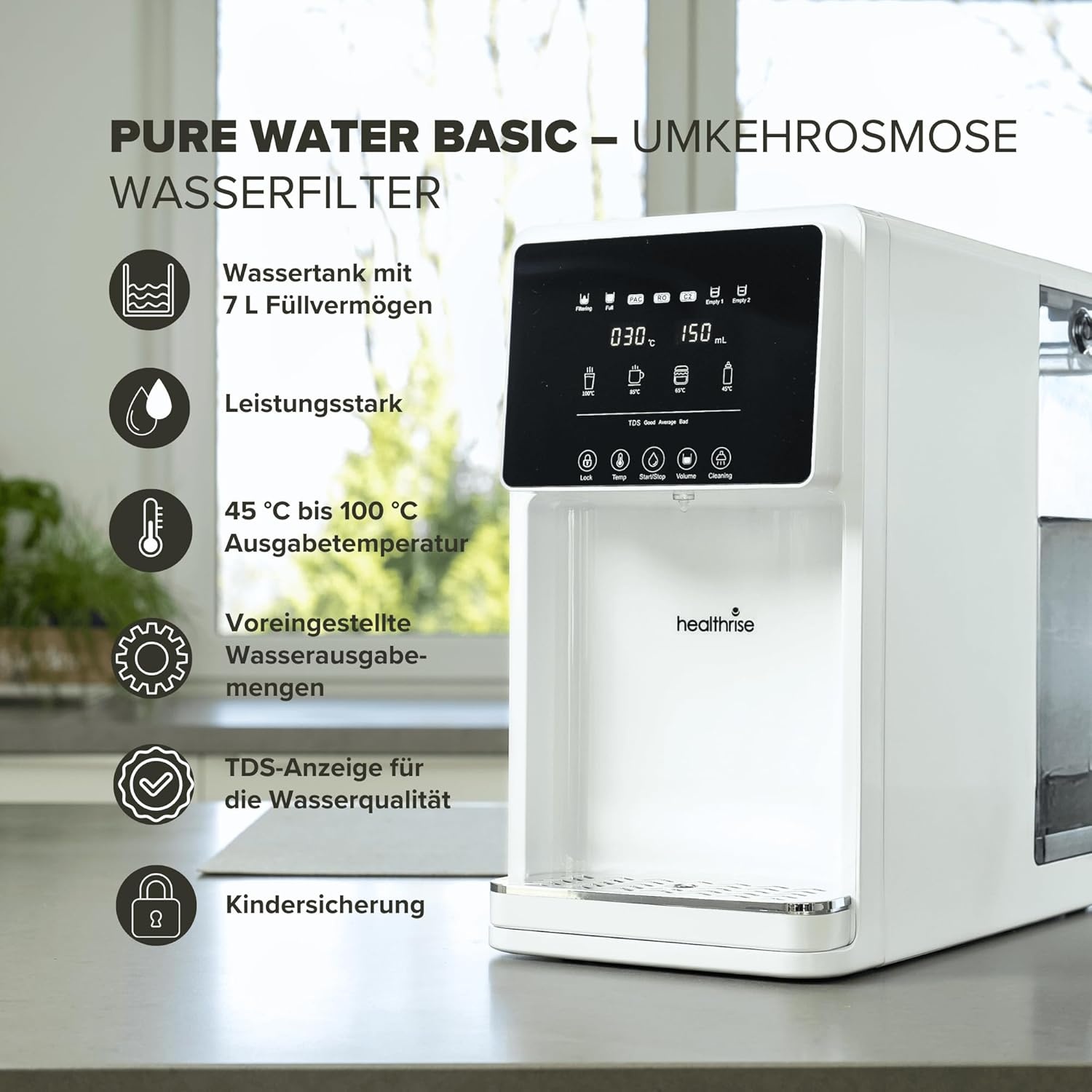 Health Rise Pure Water Basic: Waterfilter RO + Heetwater (7L) - 35% Korting!