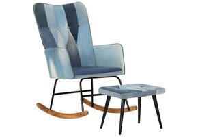 vidaXL Patchwork Schommelstoel Blauw Denim met Voetensteun - 40% Korting!