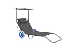 vidaXL Ligbed met Luifel & Wieltjes - Inklapbaar Staal (Grijs) | 56% Korting!
