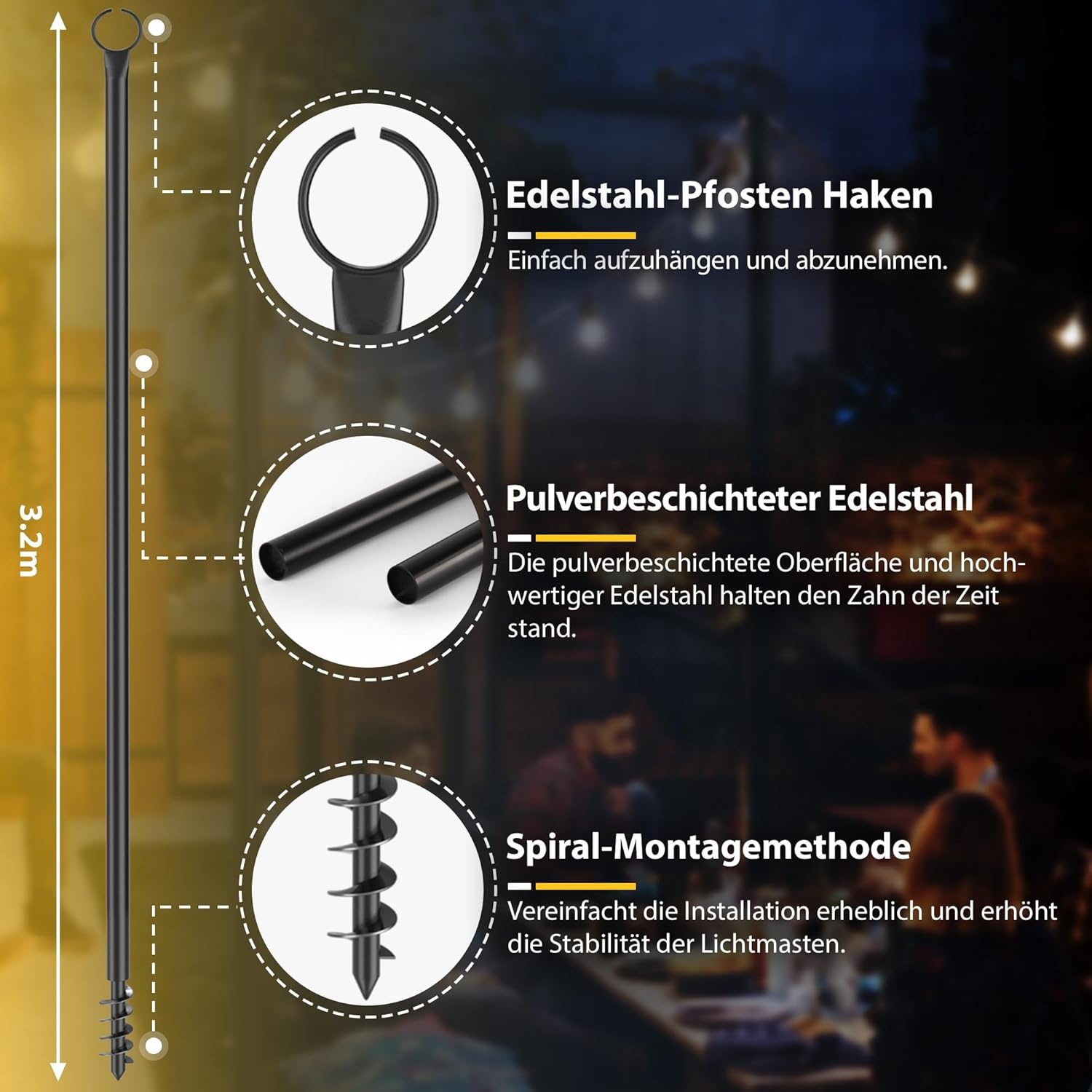 Set van 2 Stevige Palen voor Slingerlichtjes - 3,2m | 35% Korting!