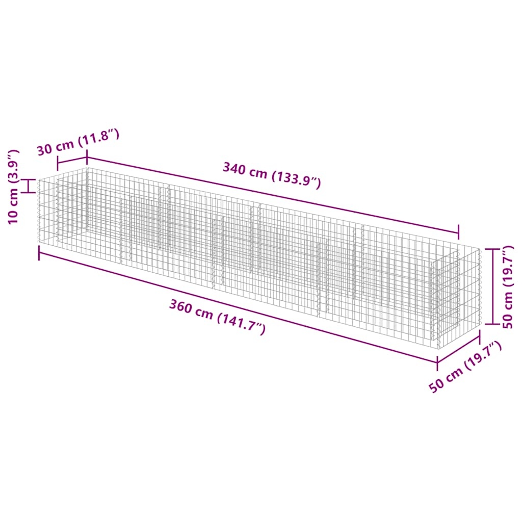 Gabion plantenbak vidaXL - 360x50x50cm - Gegalvaniseerd Staal - 55% Korting!