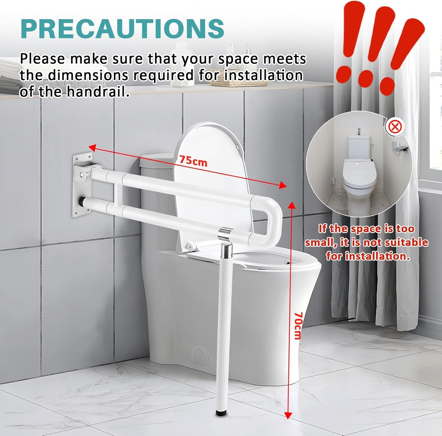 YUCHENGTECH Opklapbare WC-handgreep 75cm | -40% | Roestvrij Staal | Veiligheid Senioren