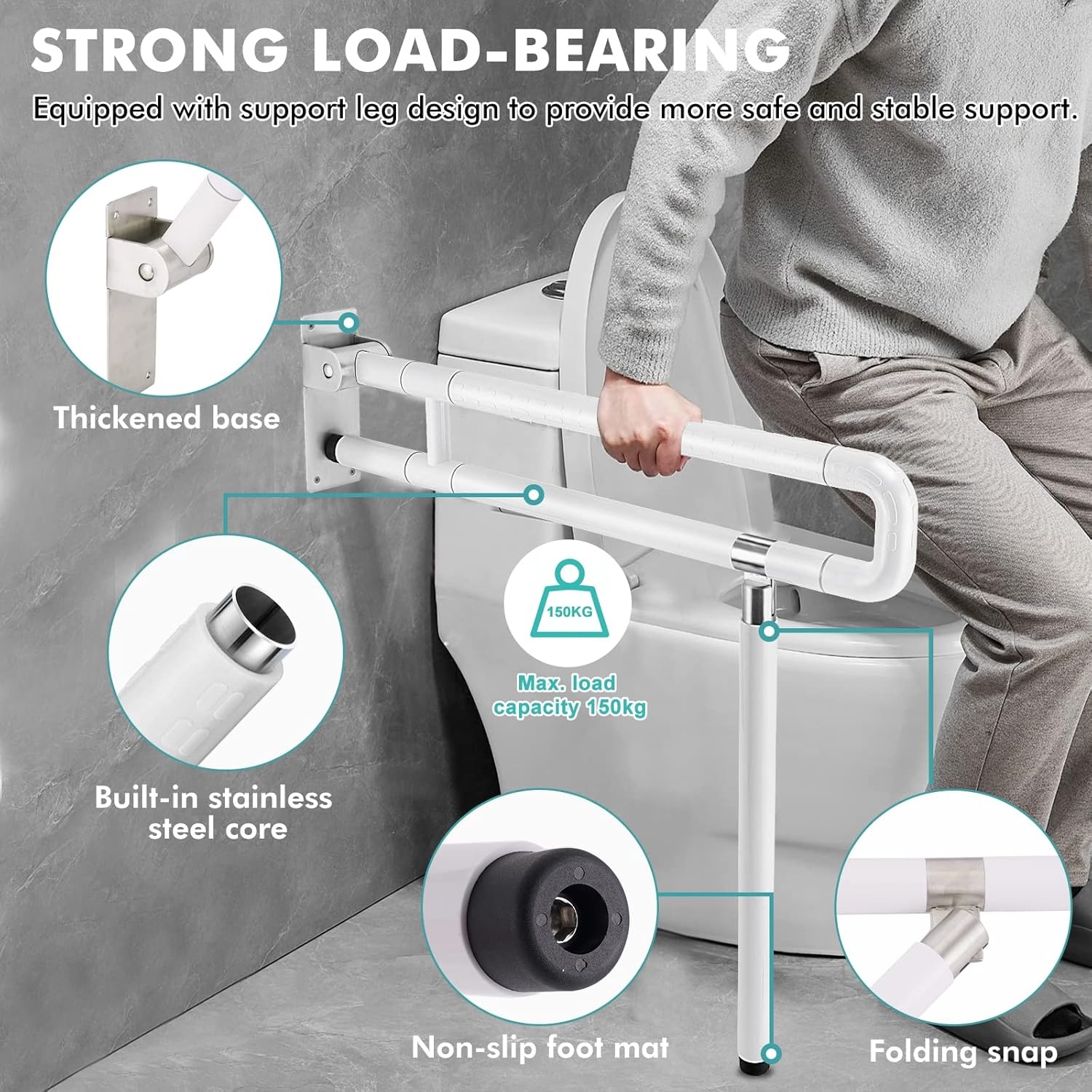 YUCHENGTECH Opklapbare WC-handgreep 75cm | -40% | Roestvrij Staal | Veiligheid Senioren