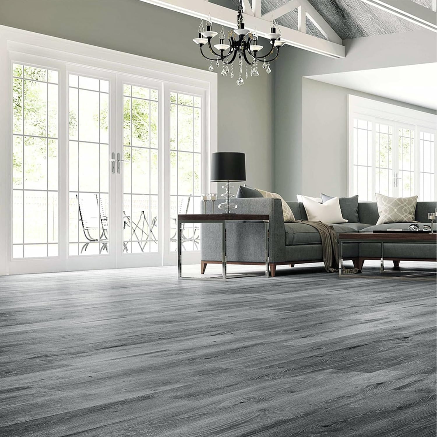 40% KORTING: INMOZATA PVC Vloerstickers Donkergrijs Houtnerf (36st)