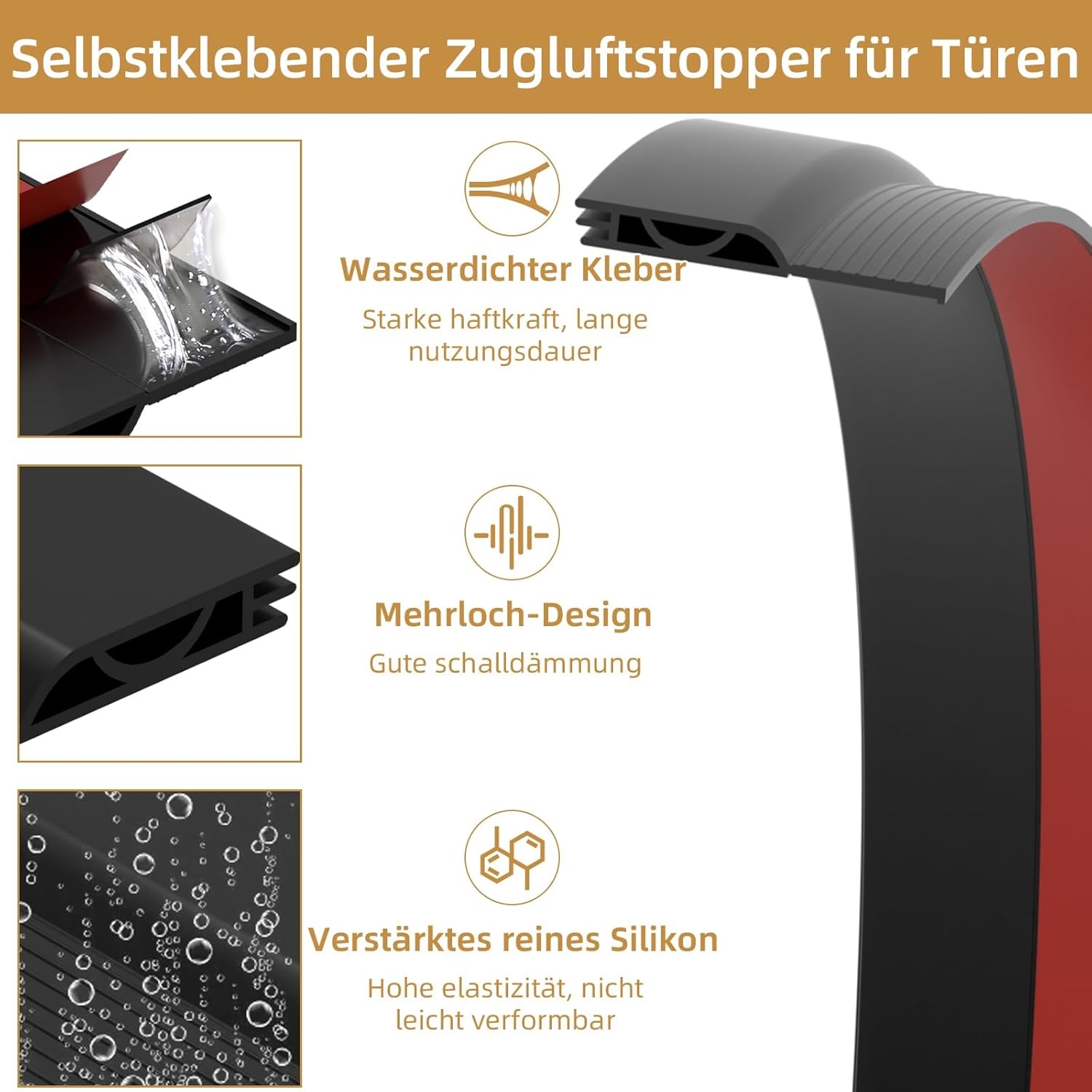 Ormein Zelfklevende Tochtstopper - Zwart, 2m (40% korting)