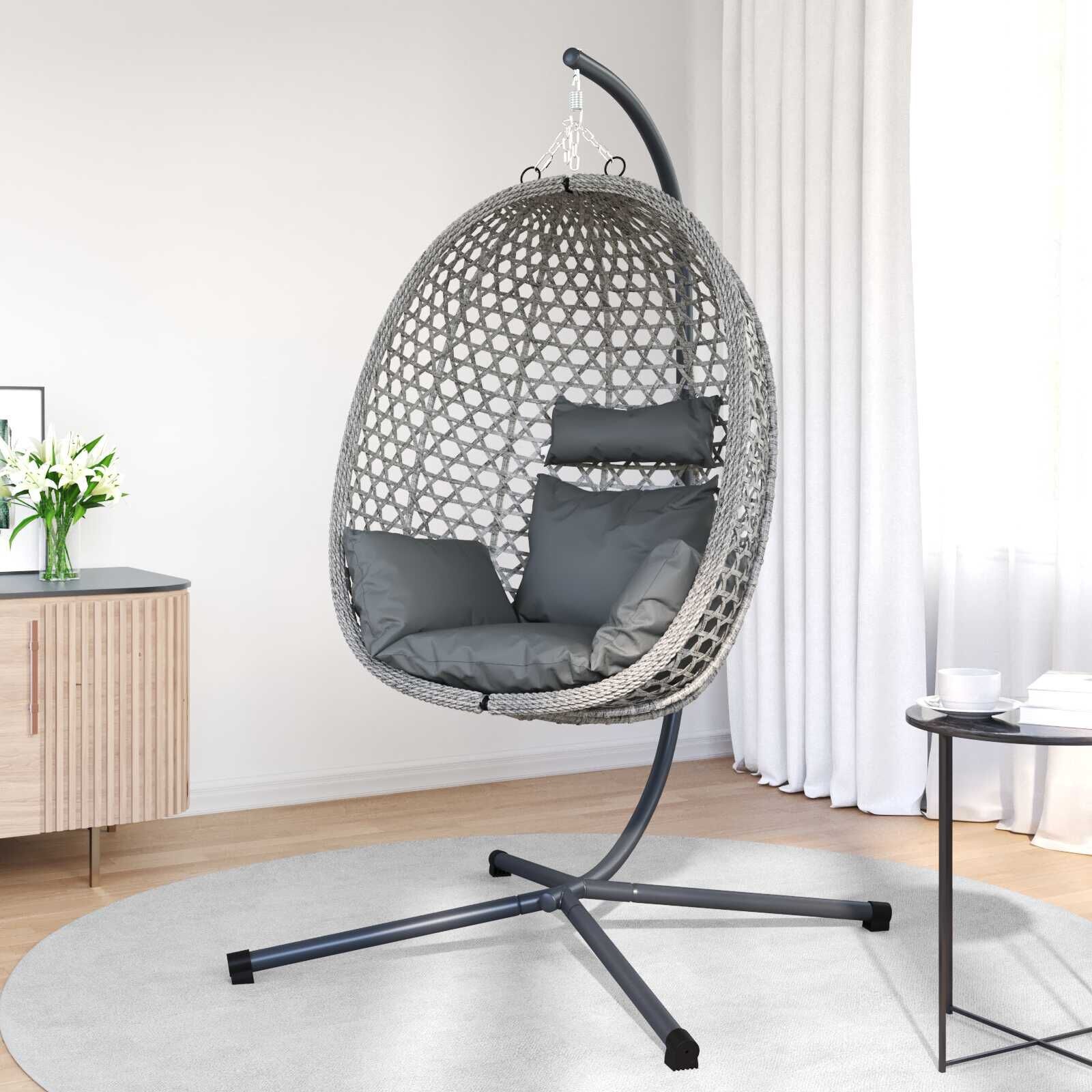 vidaXL Hangende ei-stoel Vouw Antraciet en grijs 104 x 100 x 191 cm