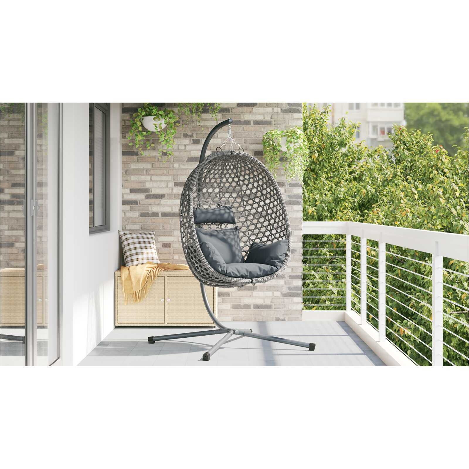 vidaXL Hangende ei-stoel Vouw Antraciet en grijs 104 x 100 x 191 cm