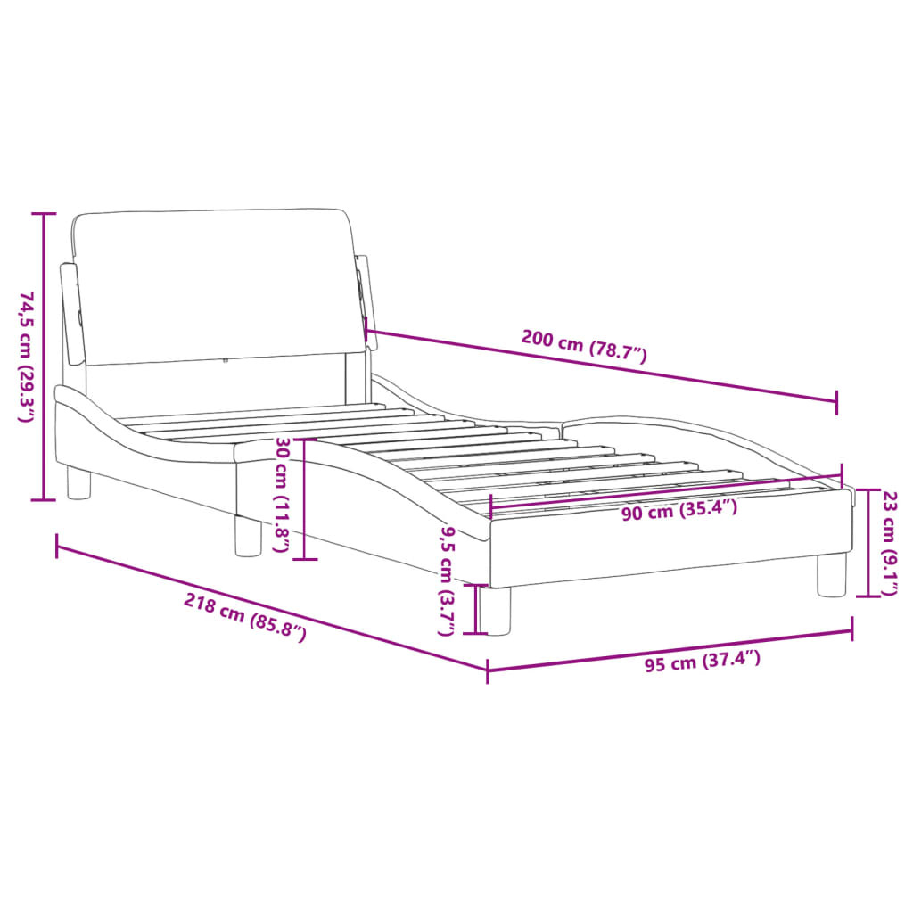 vidaXL Bedframe met hoofdeinde zonder matras 90x200 cm fluweel zwart