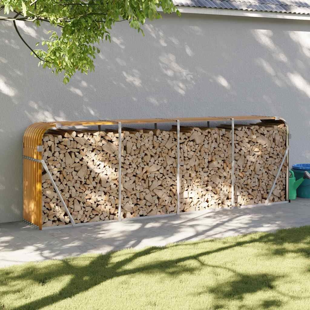 vidaXL Haardhoutopslag 300x45x100 cm gegalvaniseerd staal lichtbruin