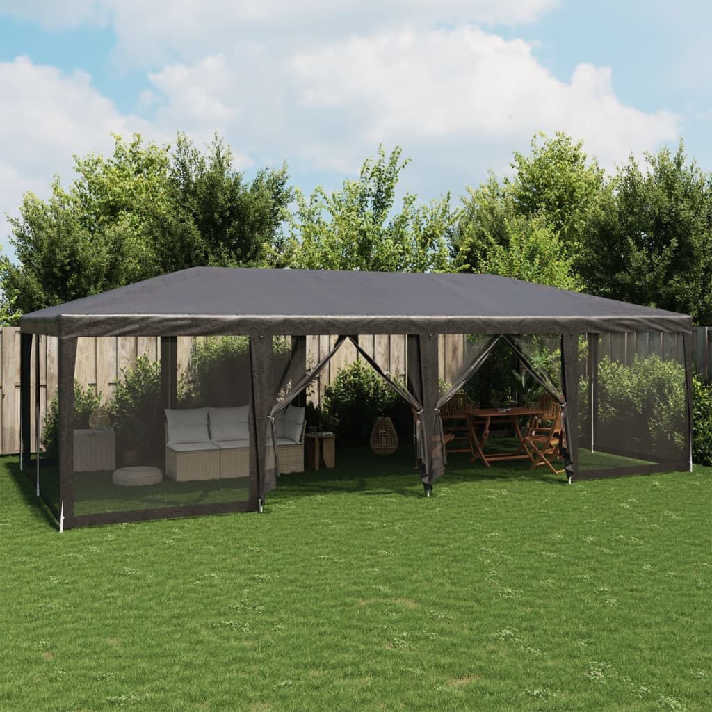 vidaXL Partytent met 12 mesh zijwanden 8x4 m HDPE antracietkleurig