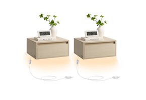 Hangend nachtkastje met lade en verstelbare sfeerverlichting - Natuurlijke Beige / 2