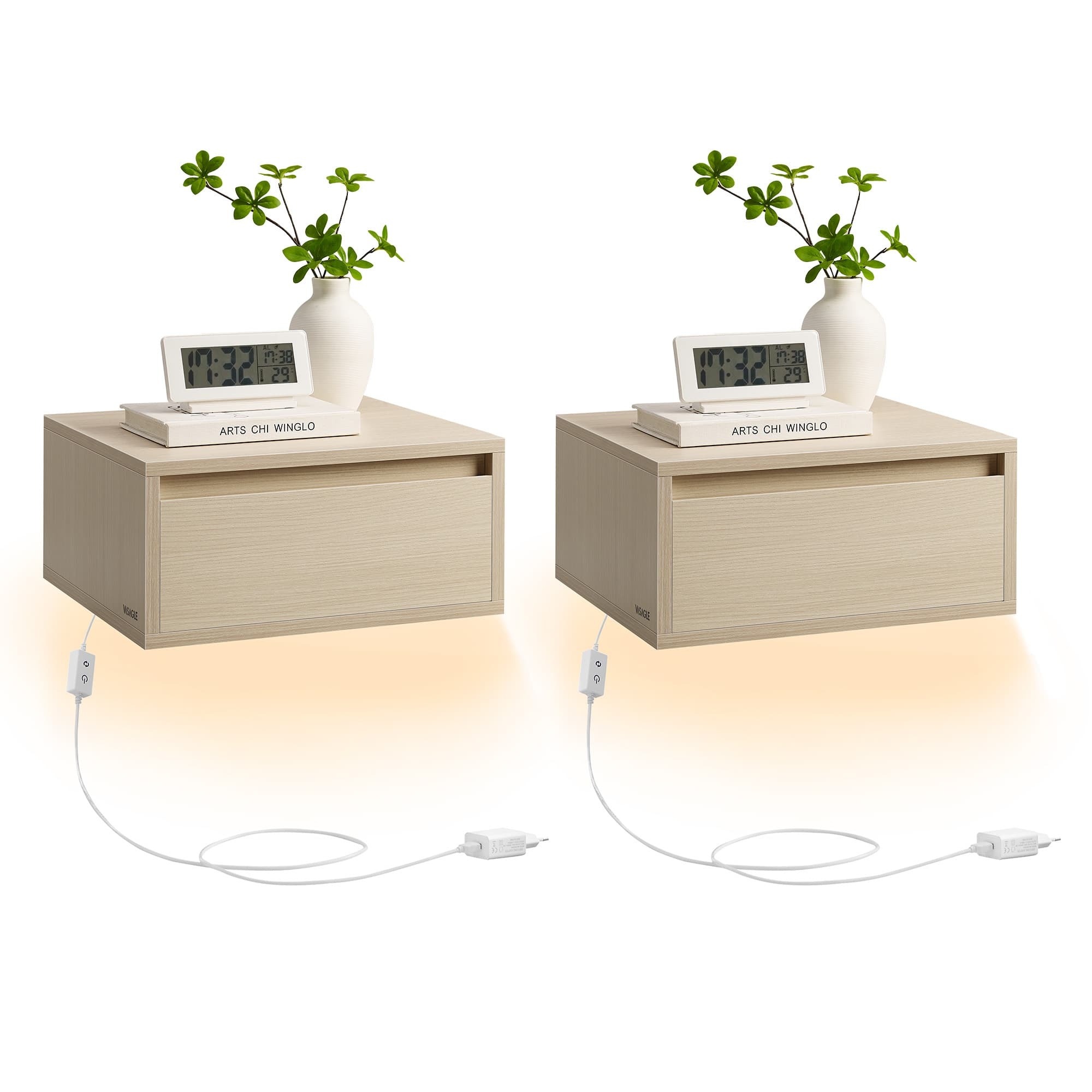 Hangend nachtkastje met lade en verstelbare sfeerverlichting - Natuurlijke Beige / 2