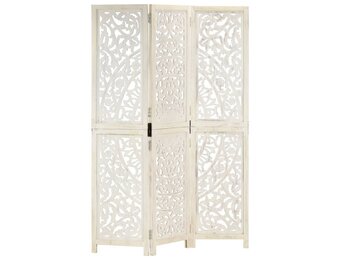 vidaXL Kamerscherm met 3 panelen handgesneden 120x165 cm mangohout wit