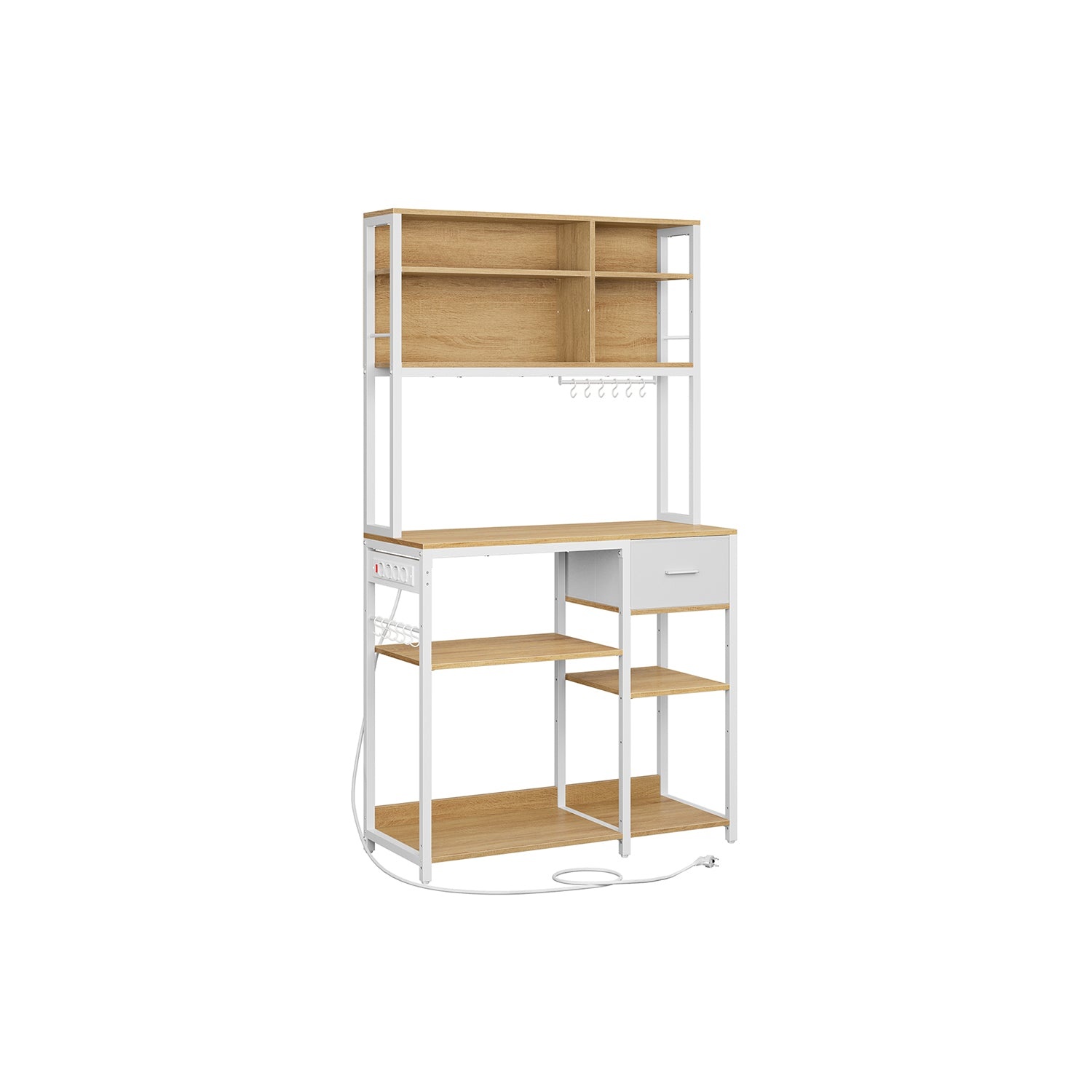 Keukenrek met stopcontacten en stoffen lade - Gouden Eik + Wolkenwit / 40T x 100B cm