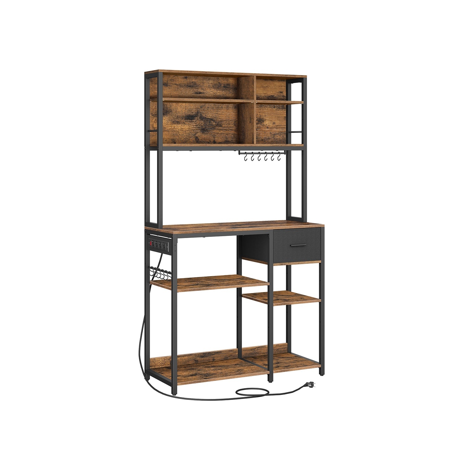 Keukenrek met stopcontacten en stoffen lade - Gouden Eik + Wolkenwit / 40T x 100B cm