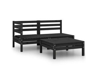 vidaXL 3-delige Loungeset Grenenhout Zwart - 73% Korting!