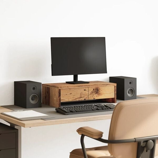 VidaXL Monitorstandaard met Lades - 50x27x15 cm - Oud Hout - 40% Korting
