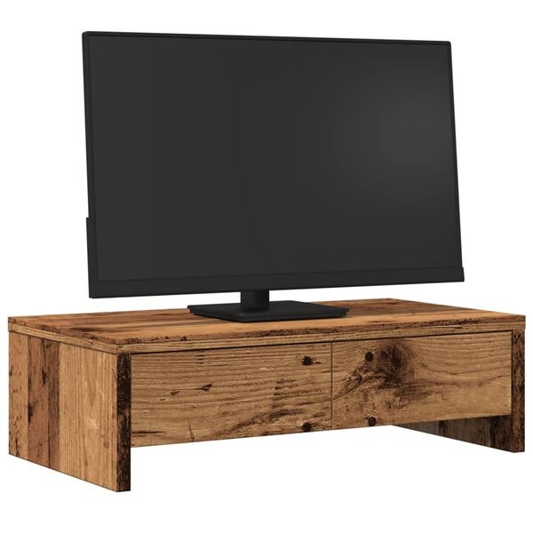 VidaXL Monitorstandaard met Lades - 50x27x15 cm - Oud Hout - 40% Korting