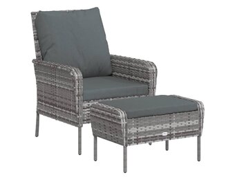 vidaXL Tuinstoel & Voetenbank Poly Rattan Grijs - 46% Korting!